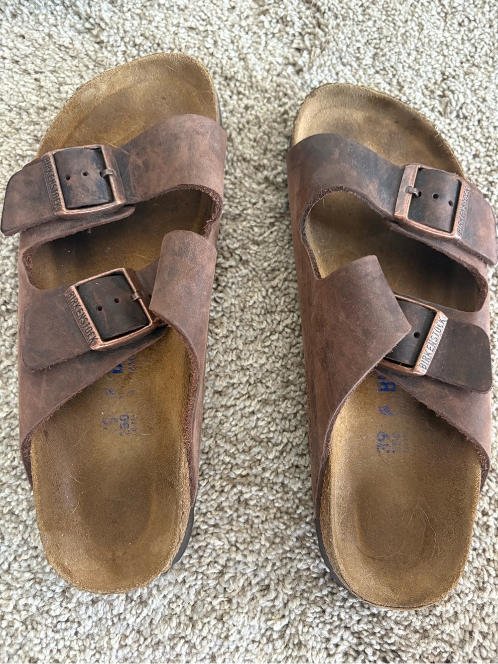 Birkenstock Arizona Soft Bed Distressed Brown Leather Double-Strap Sandals